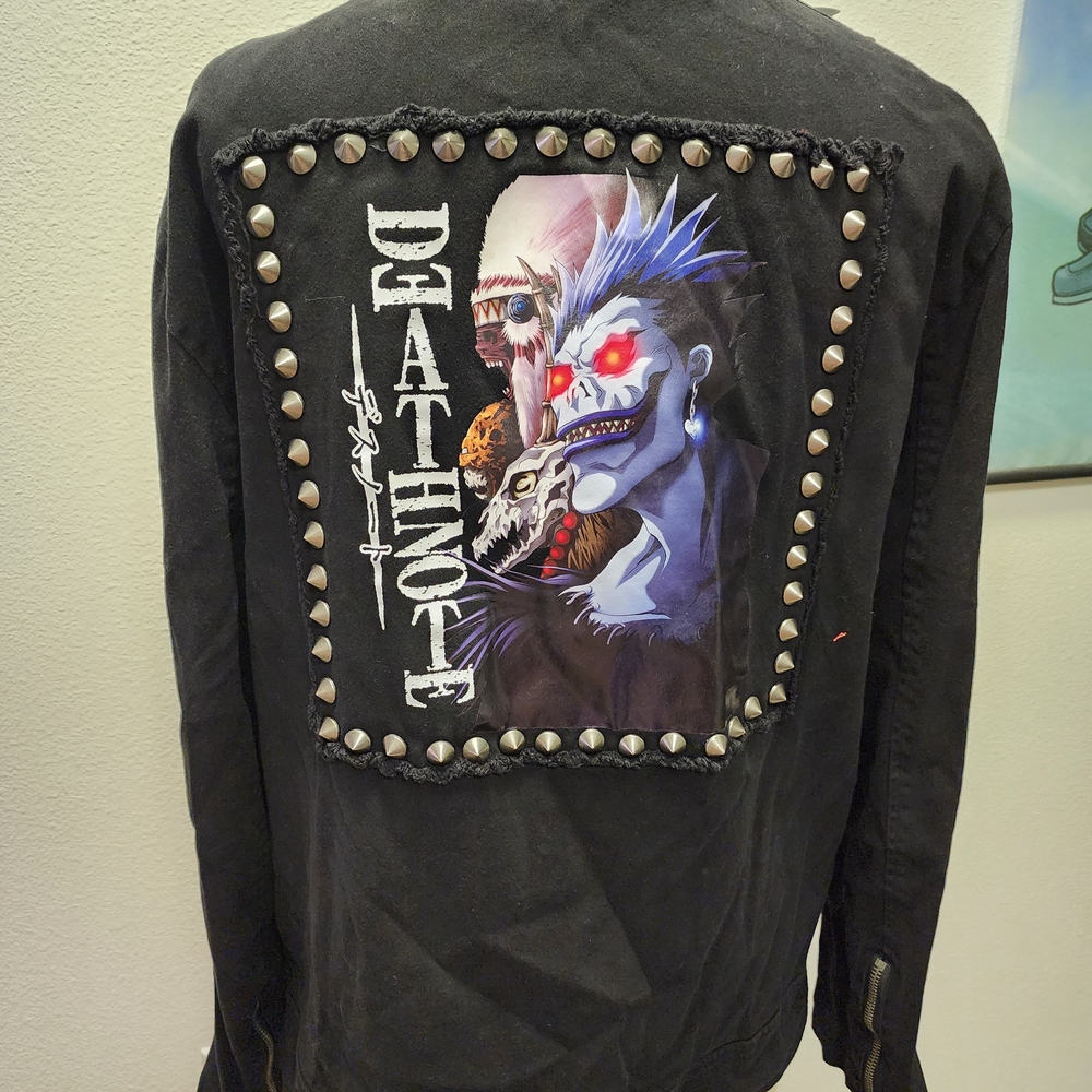 Dolls Kill Death Note Black Studded Graphic Back Patch Jacket Size XXL